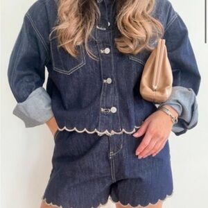 Women's Denim Scallop Top and Shorts Set